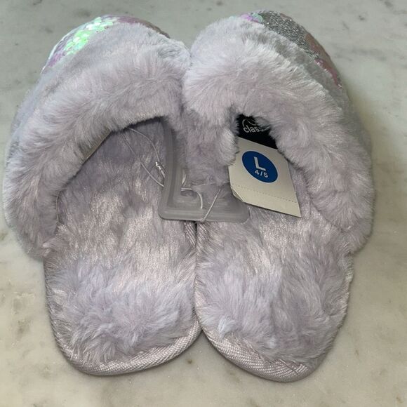 NEW Art class soft opal sequins and lavender slip on slippers YOUTH large 4/5 - Picture 2 of 4